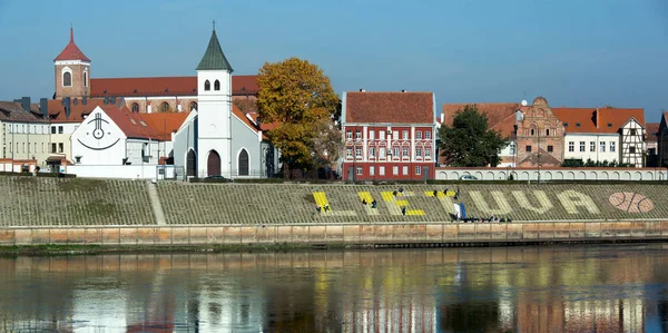 Vista Panorámica Del Casco Antiguo Kaunas Los Niños Pintando Palabra — Foto de Stock