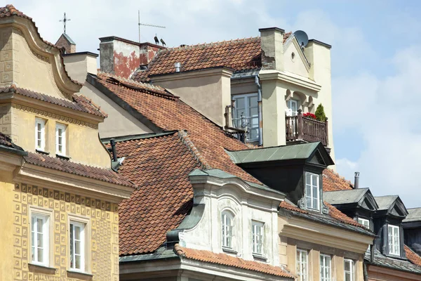 Zavřít Pohled Střechy Starého Města Kompletně Zrekonstruované Varšava Polsko — Stock fotografie