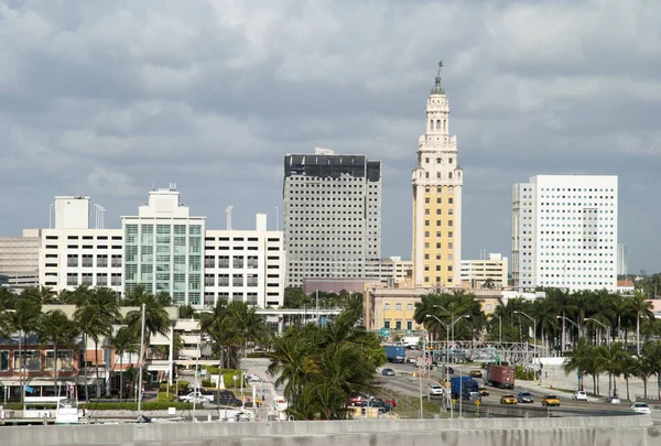 Panorama Miami Downtown Zamračený Den Florida — Stock fotografie