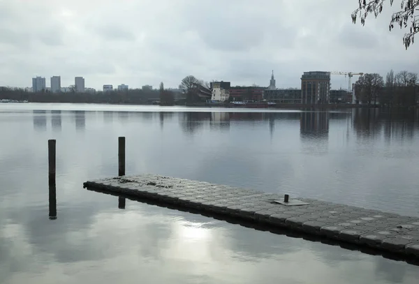 Tiefer Veja Lake Tempo Inverno Horizonte Cidade Potsdam Fundo Alemanha — Fotografia de Stock