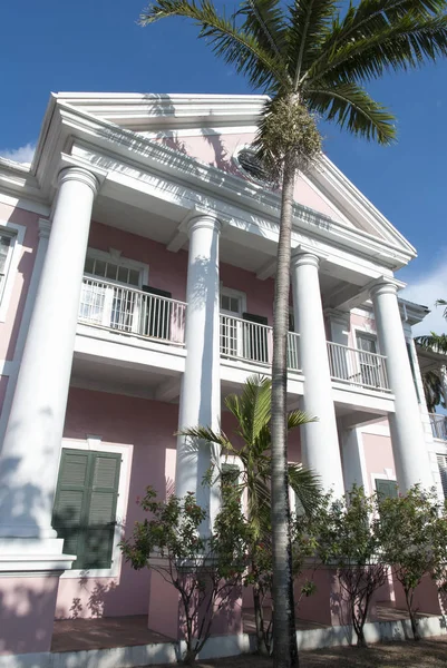 Bâtiment Colonial Historique Dans Centre Ville Nassau Peint Couleur Rose — Photo