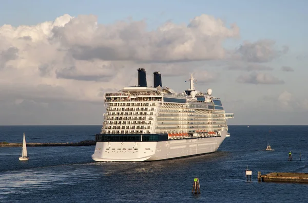 Vue Coucher Soleil Bateau Croisière Quittant Port Fort Lauderdale Entrant — Photo