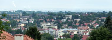 Bir arka plan (Polonya Krakow şehir ile tarihi Wieliczka şehrin panoramik görünümü).