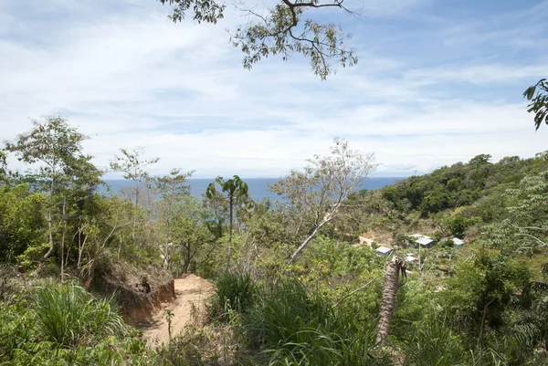 Vista Paisaje Rural Con Pequeño Pueblo Fondo Isla Turística Roatán —  Fotos de Stock