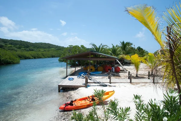 Uitrusting Van Watersport Door Rivier Roatan Resort Eiland Honduras — Stockfoto