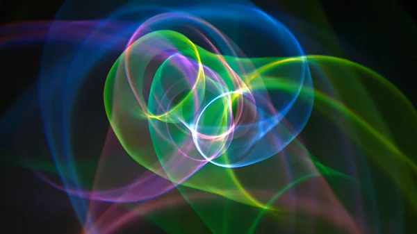 abstract image neon swirling light rays multicolored on a dark background, 3d rendering