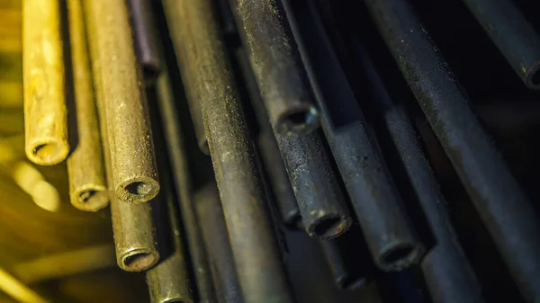 Tubos Metal Granel Indústria Pesada Aço Ferro Fundido — Fotografia de Stock