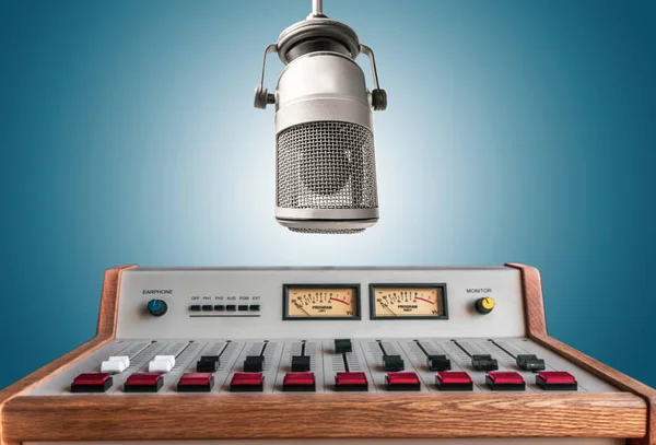 Micrófono Profesional Mezclador Sonido Estudio Estación Radio — Foto de Stock