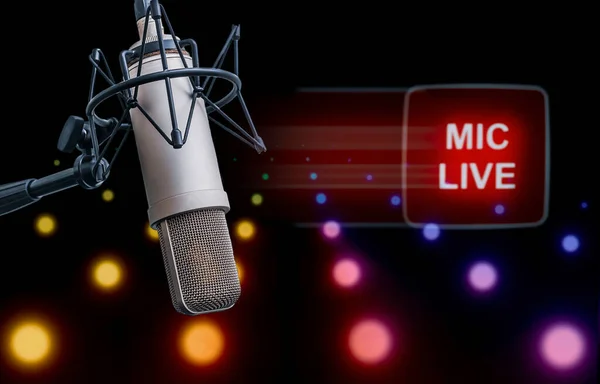 Microfono Professionale Nello Studio Della Stazione Radio Sull Insegna Dell — Foto Stock