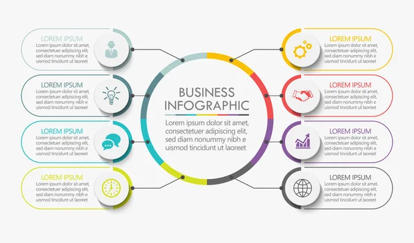 Business Circle Timeline Infographic Icons Designed Abstract Background Template Milestone — Stock Vector