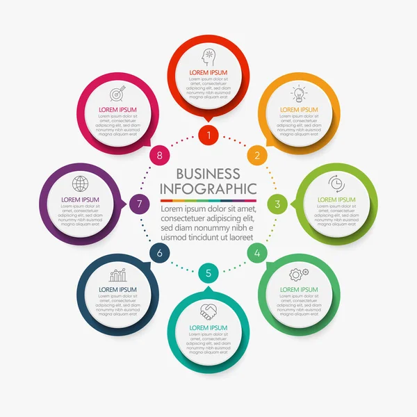 Círculo Empresarial Iconos Infografía Línea Tiempo Diseñados Para Elemento Hito — Vector de stock