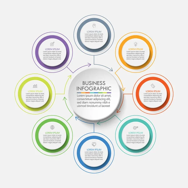 Zakencirkel Tijdlijn Infografische Pictogrammen Ontworpen Voor Abstracte Achtergrond Template Mijlpaal — Stockvector