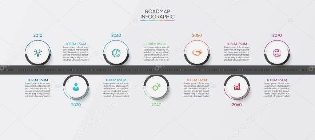 Business road map timeline infographic icons designed for abstract background template milestone element modern diagram process technology digital marketing data presentation chart Vector illustration