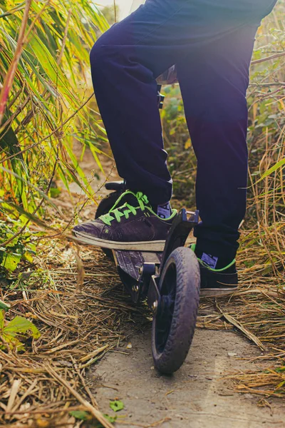 Doğa motosikletle yürüyor.