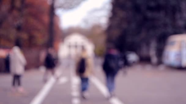 Människor går genom torg. Människor gå långsamt slappna av på stan. — Stockvideo