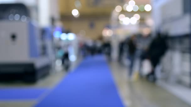 Flow of many people inside space shopping center or mall — Stock Video