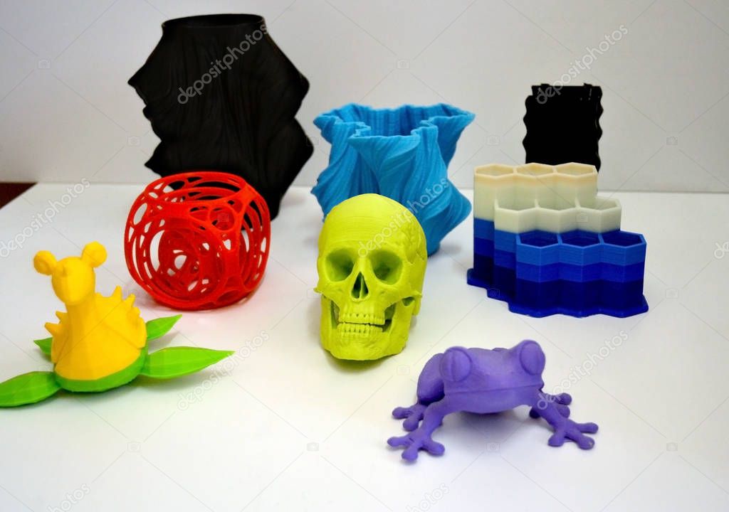 Objects printed by 3d printer Isolated on white background