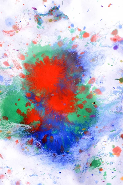 Explosivas gotas emocionales de rojo, verde, azul sobre papel blanco — Foto de Stock