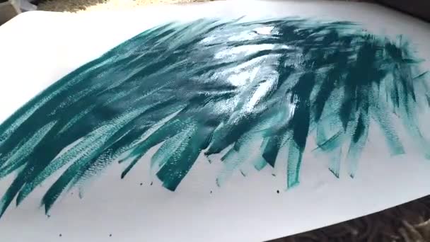 Ζωγραφική Drush ζωγραφίζει γουβάς αφηρημένο μοτίβο κοντινό. Μπλε και πορτοκαλί — Αρχείο Βίντεο