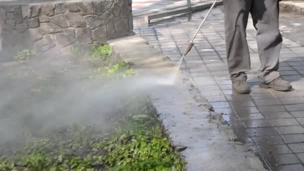 Água de pressão de limpeza de rua — Vídeo de Stock