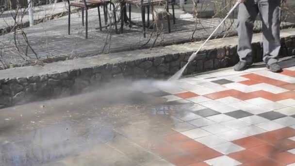 Straat reinigings druk water — Stockvideo
