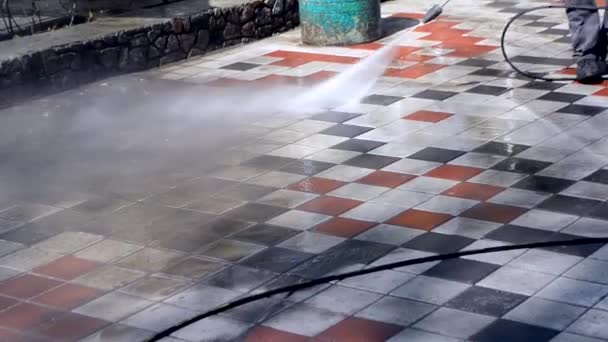 Straat reinigings druk water — Stockvideo