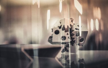 Selektif lazer erime. Nesne baskılı metal 3d yazıcı yakın çekim.