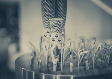 Metal 3d yazıcıya yakın çekimde yazdırılan nesne.