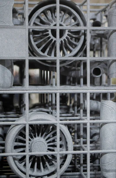 Erimiş plastik baruttan 3 boyutlu yazıcıya yakın plan baskı yapılmış. Erimiş poliyamid tozundan 3 boyutlu yazıcıya basılmış bir model. Yeni modern 3D baskı teknolojisi. Çoklu Jet Füzyon MJF teknolojisi