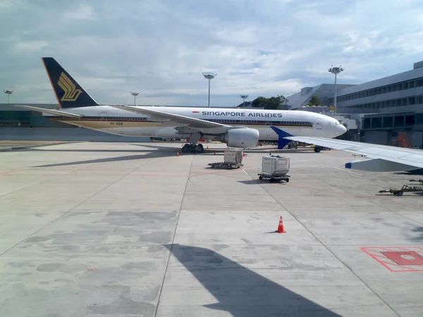 País Singapur Fecha 2020 Singapore Airlines Aircraft Park Aircraft Stand — Foto de Stock