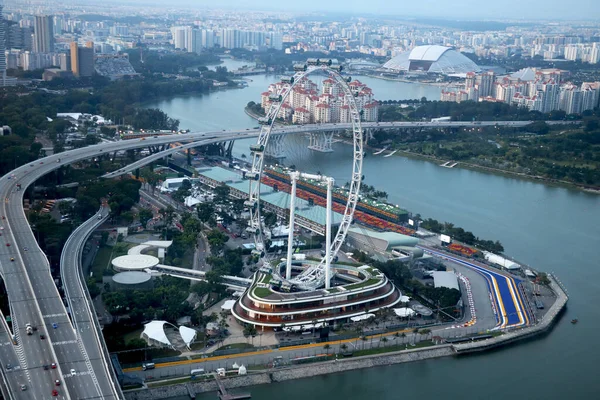 City Singapore Country Singapore 2020 Airview Singapore Flyer Background Roads — 스톡 사진