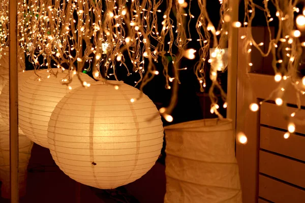 Illuminazione Decorazione Lanterna Carta Con Mazzo Piccole Luci — Foto Stock