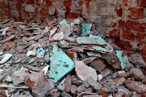 Vista Demoler Sitio Construcción Con Pared Rota Desperdicio — Foto de Stock