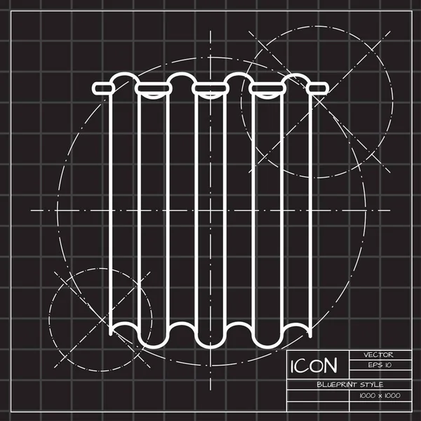 Függöny illusztráció. Háztartási vektor ikonra. Blueprint stílus — Stock Vector