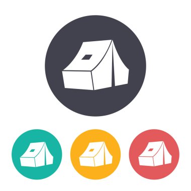 Kamp çadırı izometrik çizimi. Macera vektörü düz simgesi