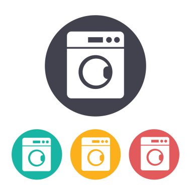 Çamaşır makinesi çizimi. Çamaşır düz vektör simgesi