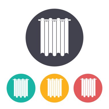 Perde camda ya da banyo resimlerinde. Ev içi düz vektör simgesi.