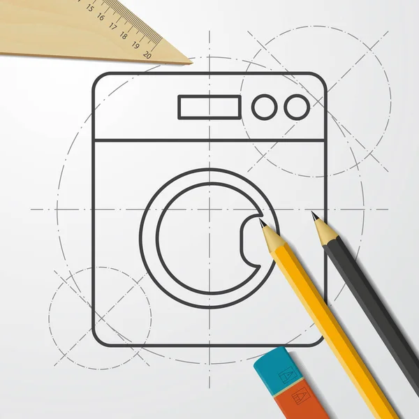 Ilustrace pračky. Praní ploché vektorové ikony — Stockový vektor