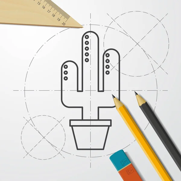 Cactus in vaso di fiori illustrazione. Icona vettoriale piatta della famiglia — Vettoriale Stock