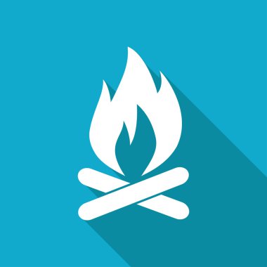 Yanan şenlik ateşi illüstrasyonu. Kamp ve seyahat vektörü simgesi