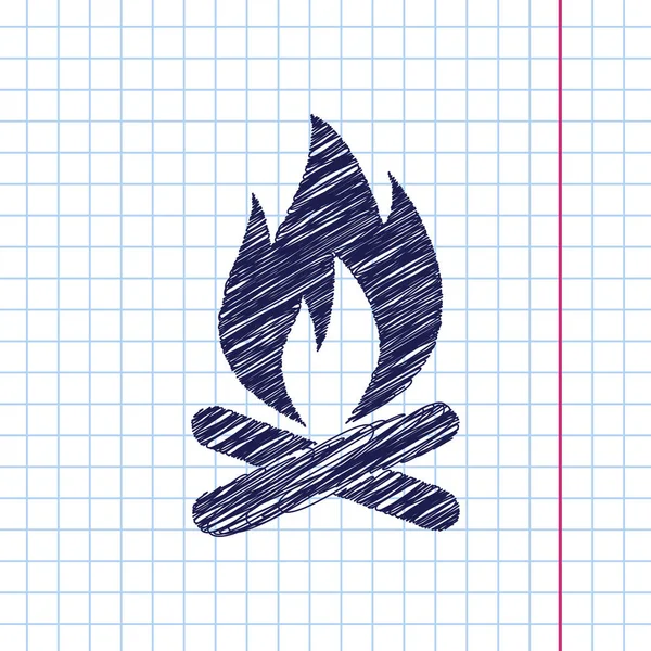 Ilustrasi api unggun yang membakar. Ikon vektor keliling dan kamping - Stok Vektor