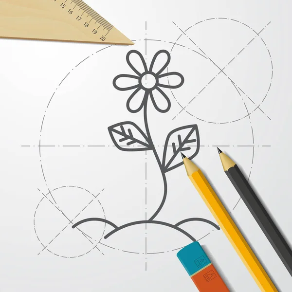 Kvetouní květinka v terénu. Ikona zemědělského vektoru — Stockový vektor