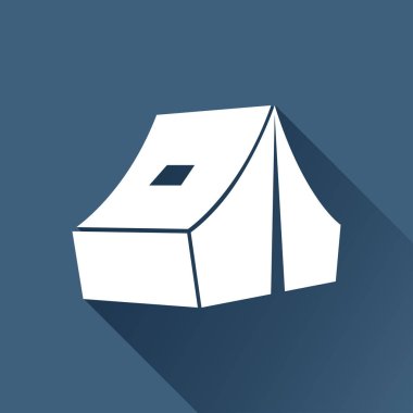 Kamp çadırı izometrik çizimi. Macera vektörü düz simgesi