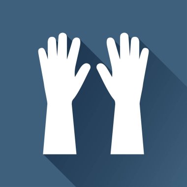 Banyo veya mutfak resimlerinde duvarları yıkamak için lastik eldiven. Temizleme servisi vektör simgesi