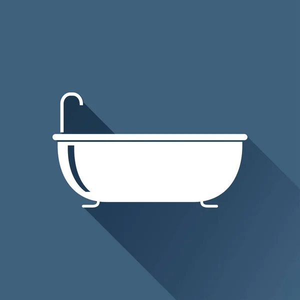Bathtub dengan ilustrasi keran. Ikon vektor datar kamar mandi - Stok Vektor