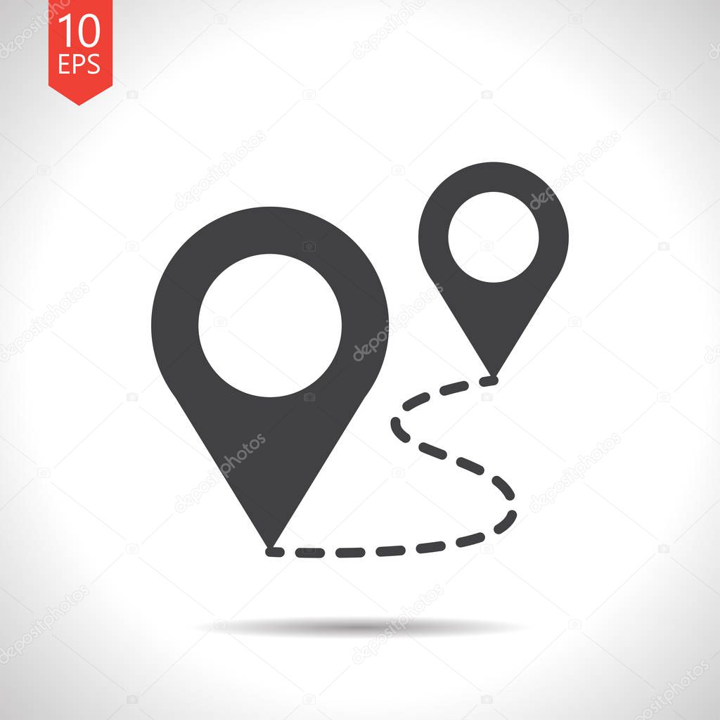 Route with pins illustration. Traveling vector icon