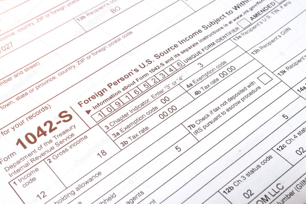 tax form 1042 close up