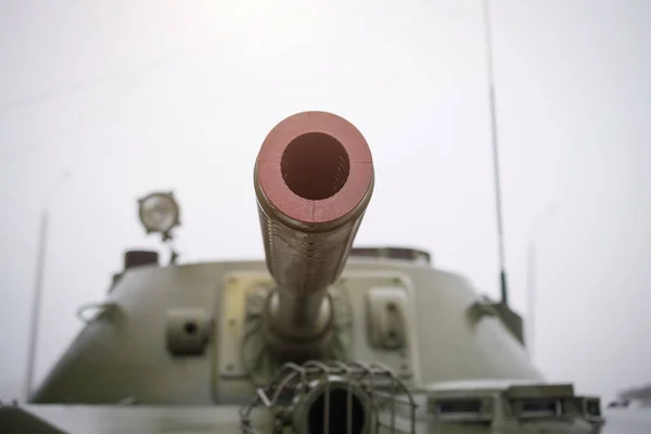 old Soviet tank gun barrel close up