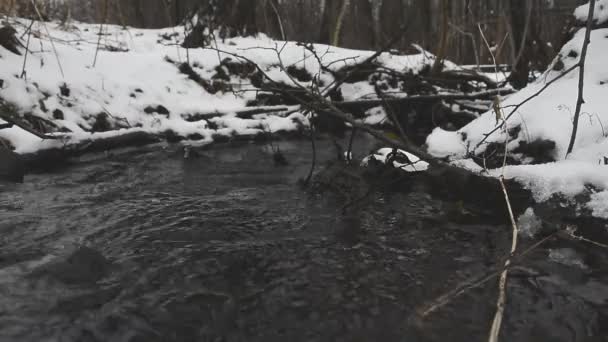 Köprü bir karlı kış veya bahar akışı — Stok video
