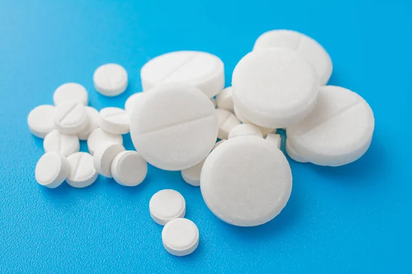 Pharma Konzept Pillen Von Oben Auf Blauem Hintergrund — Stockfoto